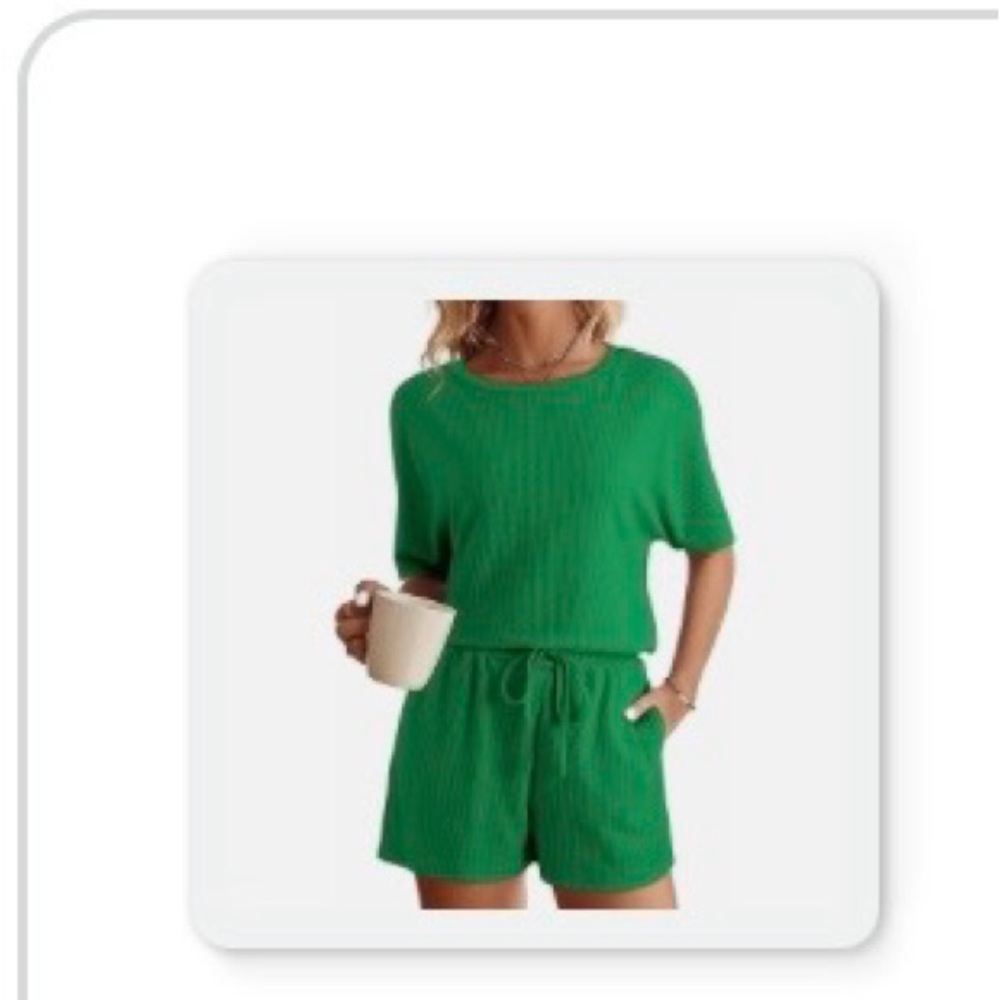 Green waffle Knit Lounge Set with pockets
